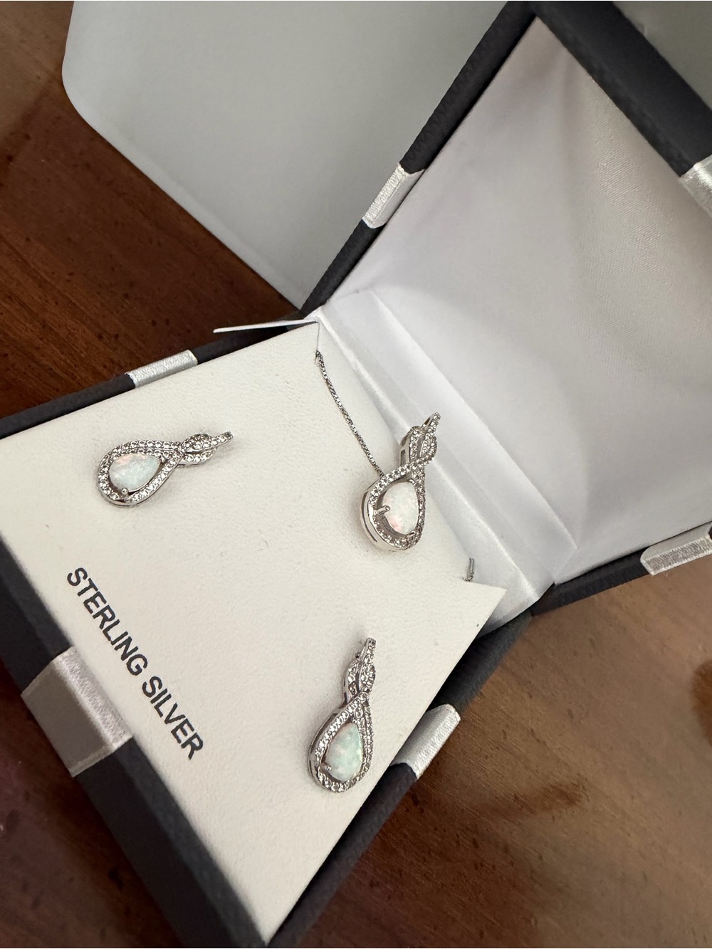 Sterling Silver Opal Teardrop Necklace and Earrings Set